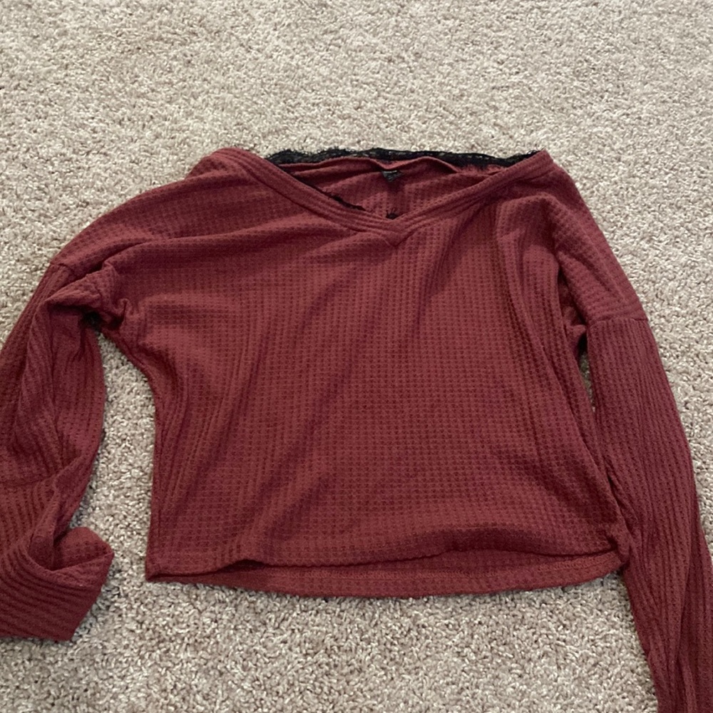 Maroon long sleeve with lace neck line